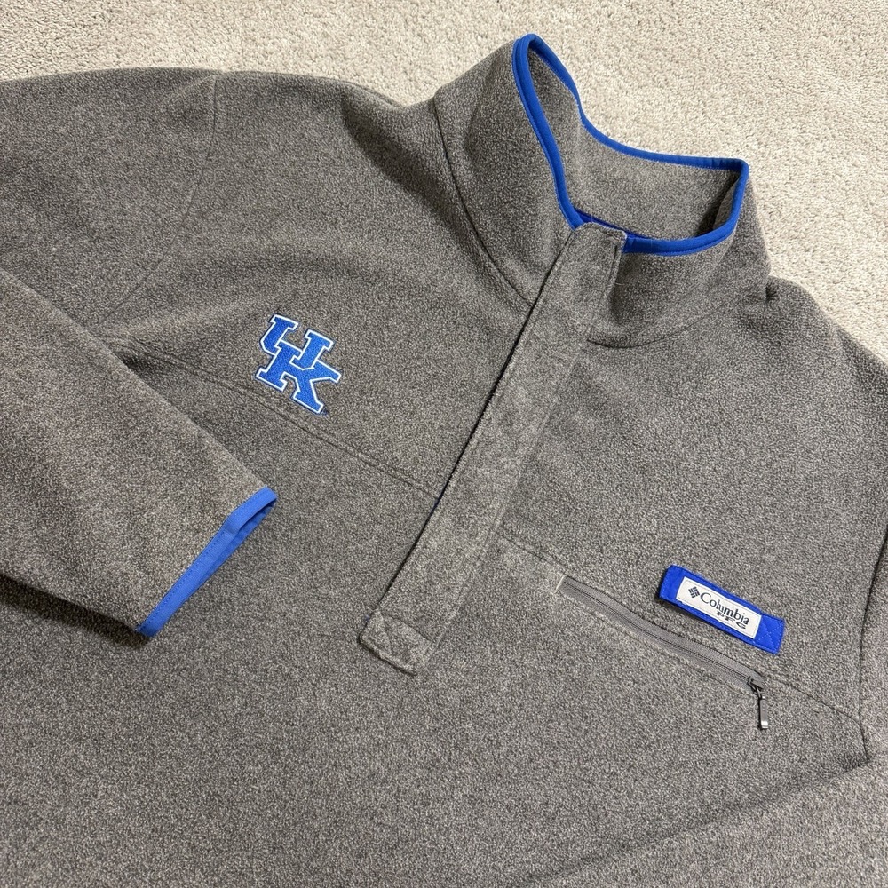 Columbia PFG Kentucky Wildcats Fleece Mens Sz XXL Grey Blue 1/4 Snap Button NCAA